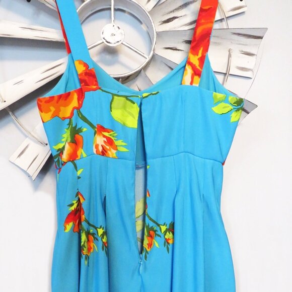 New York & Company Blue‎ Floral Midi Dress Size Small Vibrant Color Print - Picture 11 of 12